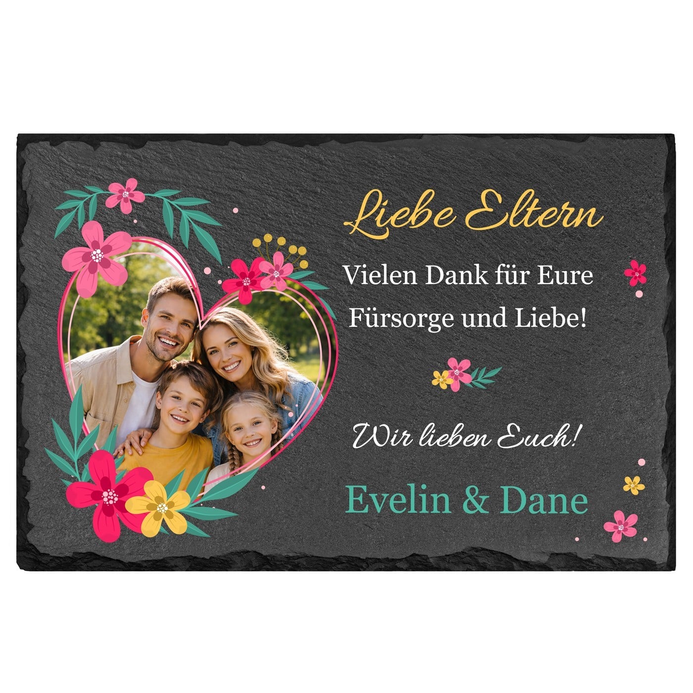 Eckige Schieferplatte mit Aufdruck für Ihre Eltern als Dankeschön