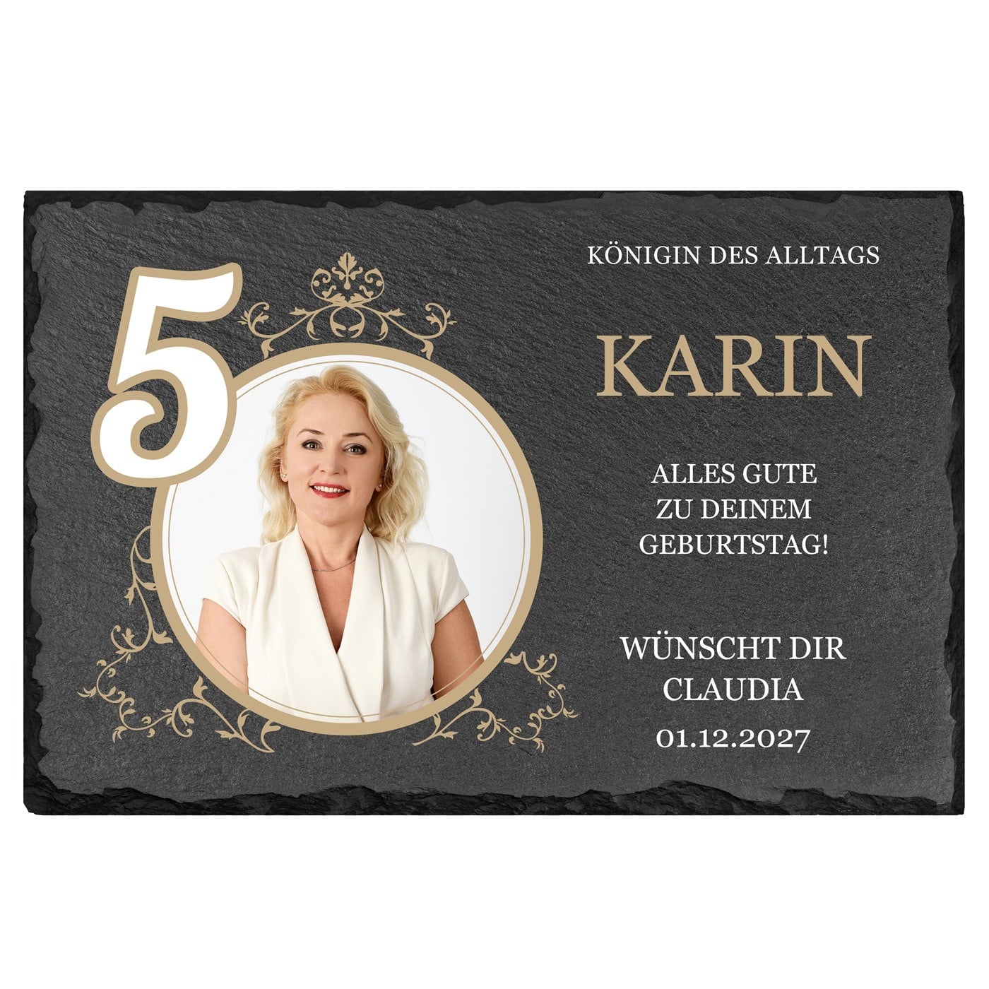 Eckige Schieferplatte mit Aufdruck für sie zum 50. Geburtstag
