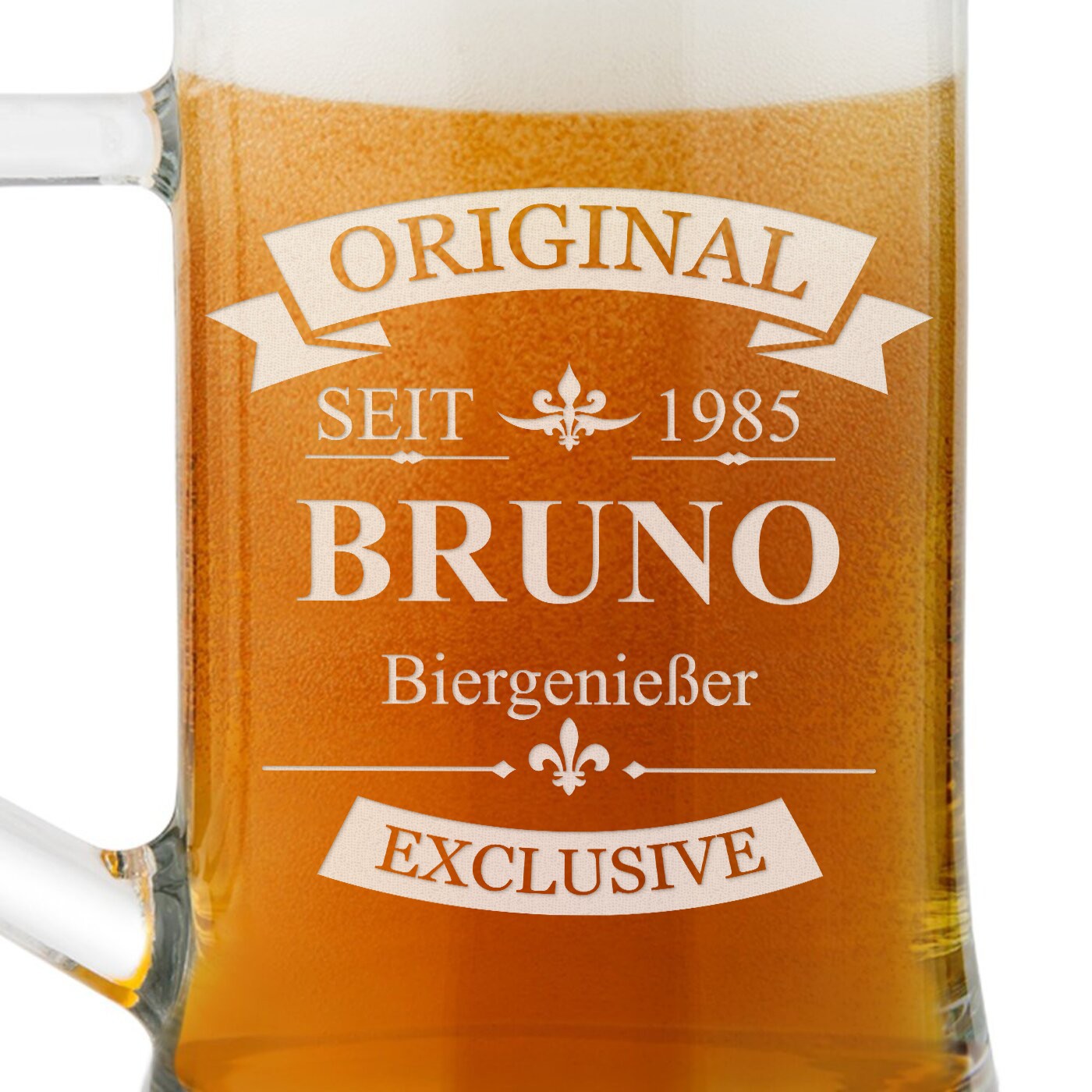 Bierkrug aus Glas für einen Gentleman zum Geburtstag