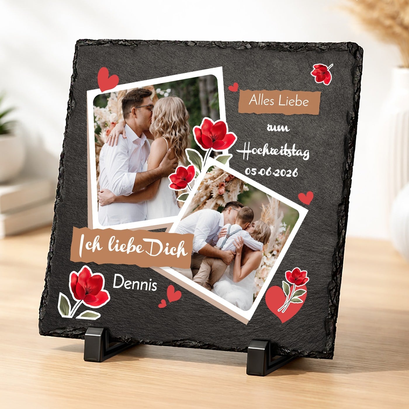 Rechteckige Schieferplatte mit Aufdruck für ein Paar zum Hochzeitstag