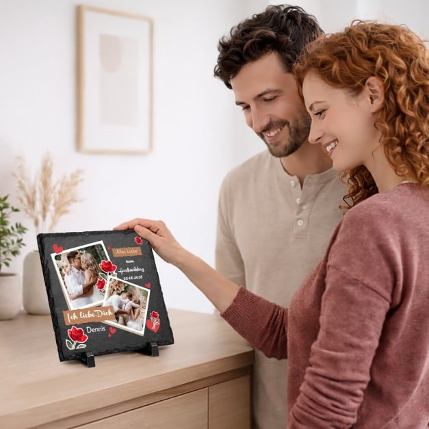 Rechteckige Schieferplatte mit Aufdruck für ein Paar zum Hochzeitstag