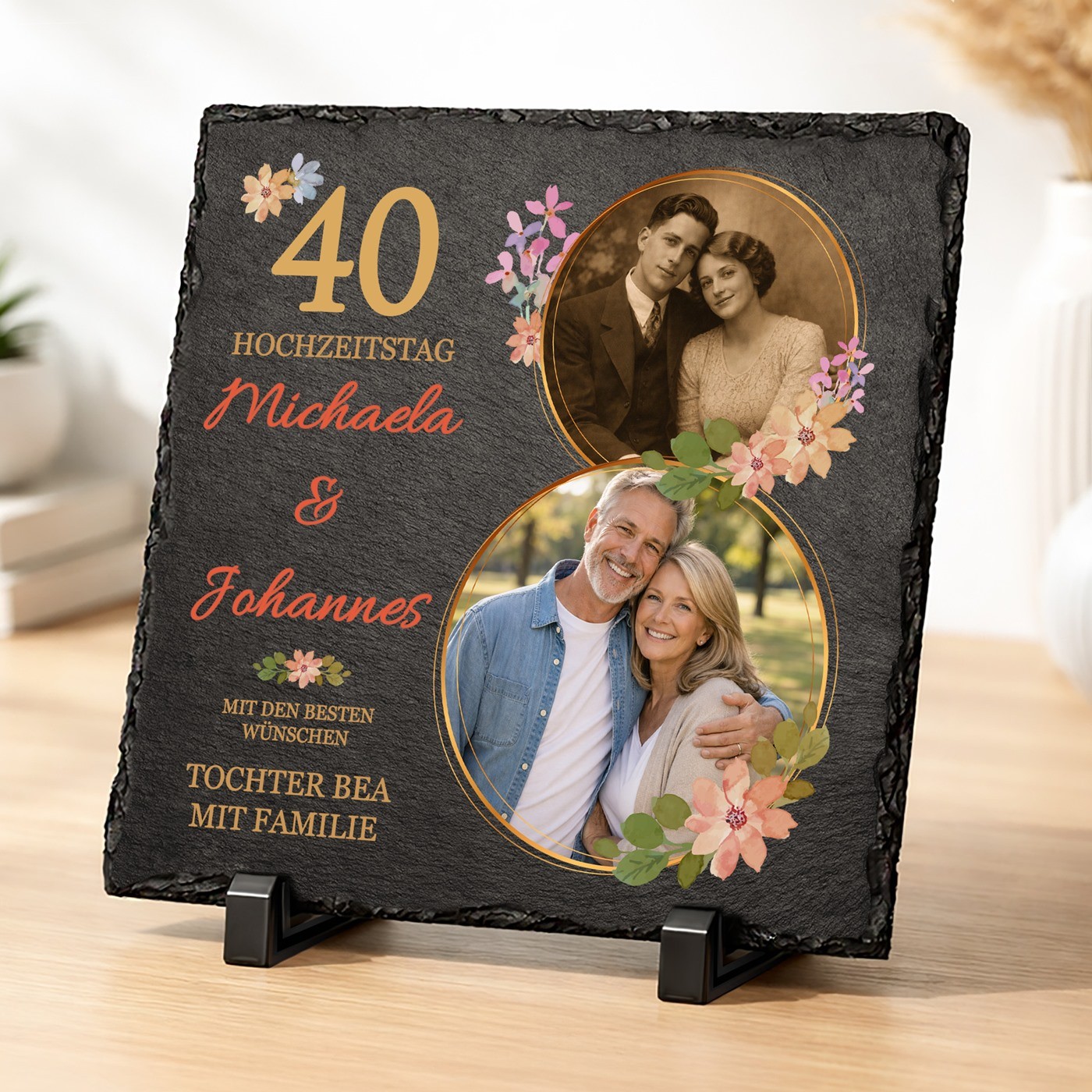 Rechteckige Schieferplatte mit Aufdruck für Ihre Eltern zum 40. Hochzeitstag