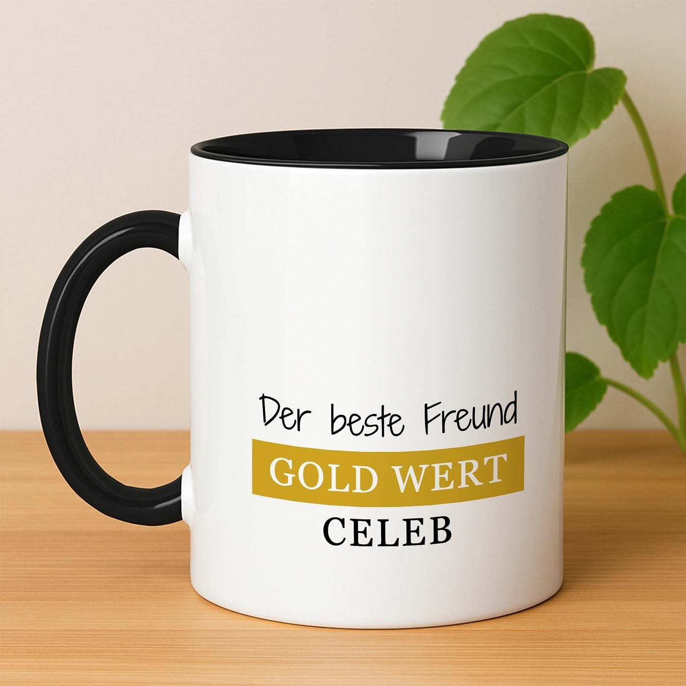 Kaffeebecher mit Aufdruck Weiß/Glänzend Innen Schwarz zum Männertag