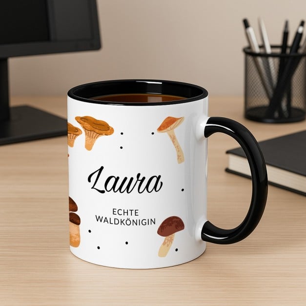Kaffeebecher mit Aufdruck Weiß/Glänzend Innen Schwarz für Ihre Oma, eine Pilzsammlerin
