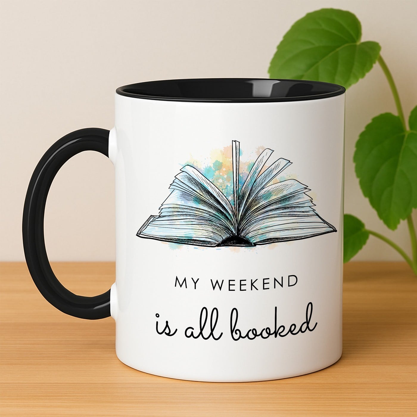 Kaffeebecher mit Aufdruck Weiß/Glänzend Innen Schwarz für einen Bücherwurm Lehrer