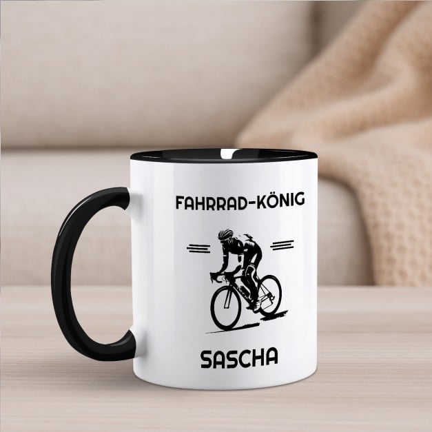 Kaffeebecher mit Aufdruck Weiß/Glänzend Innen Schwarz für einen Radfahrer
