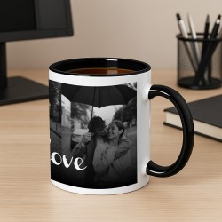 Kaffeebecher mit Foto Weiß/Glänzend Innen Schwarz für sie ihn