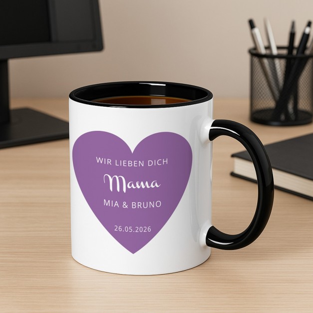 Kaffeebecher mit Foto Weiß/Glänzend Innen Schwarz für Ihre Mama zum Geburtstag