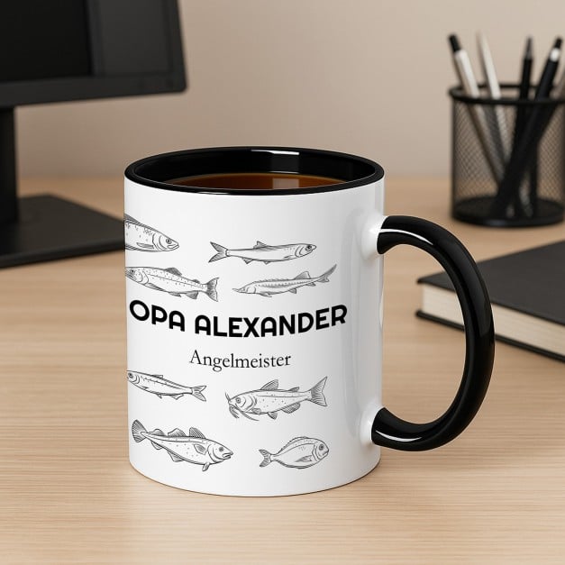 Kaffeebecher mit Foto Weiß/Glänzend Innen Schwarz für Ihren Opa zum Geburtstag
