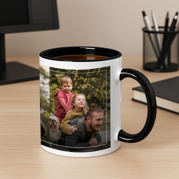 Kaffeebecher mit Foto Weiß/Glänzend Innen Schwarz für Ihren Papa zum Geburtstag