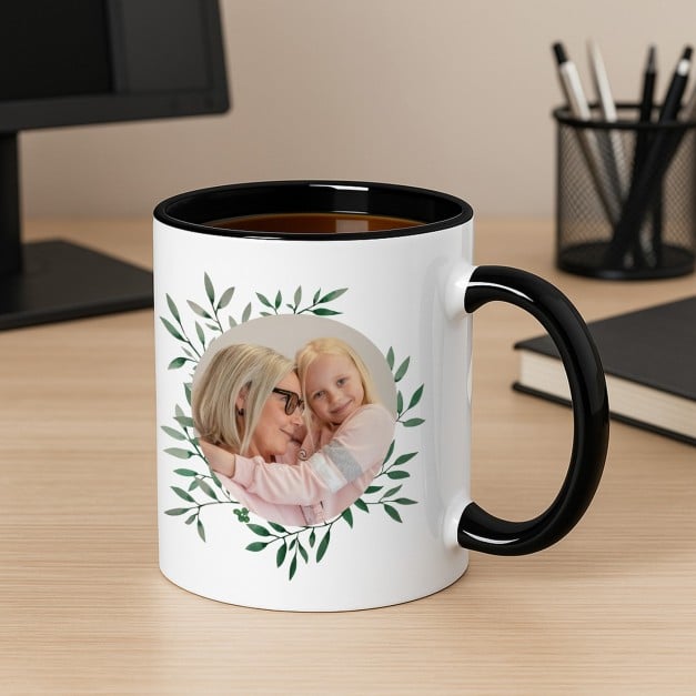 Kaffeebecher mit Foto Weiß/Glänzend Innen Schwarz für Ihre Oma zum Geburtstag