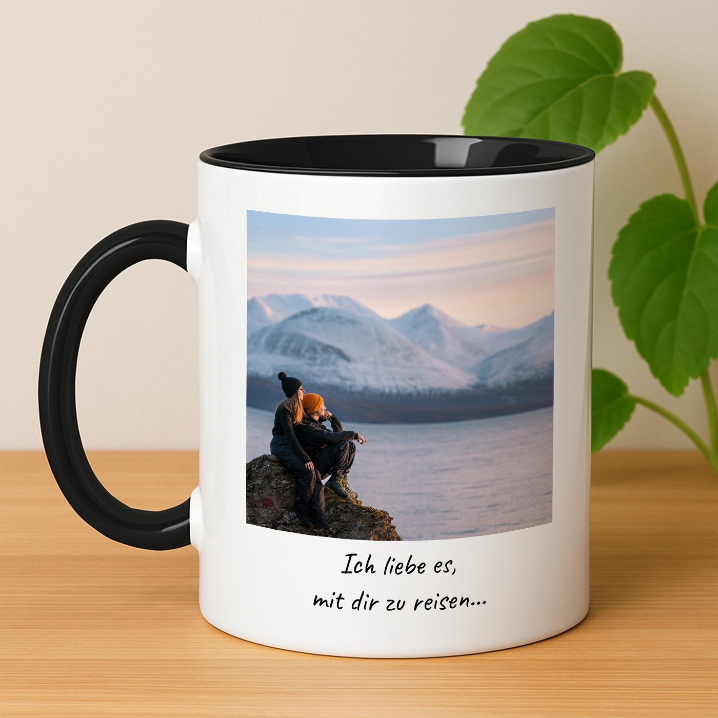 Kaffeebecher mit Foto Weiß/Glänzend Innen Schwarz für sie ihn als Reisesouvenir