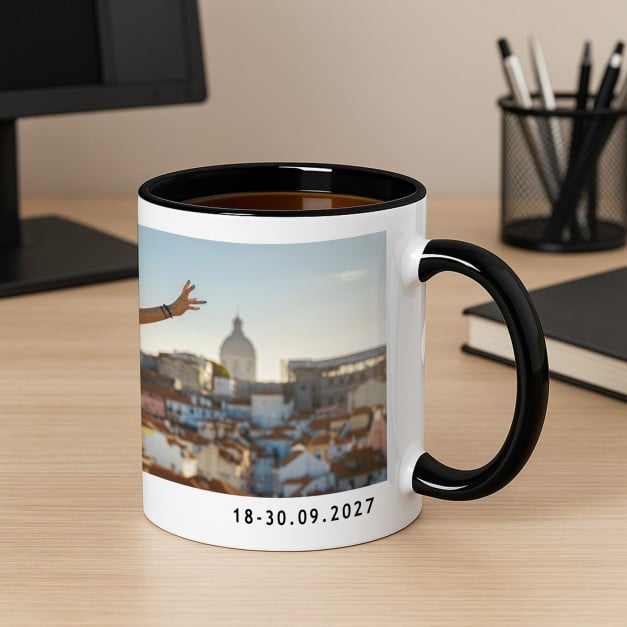 Kaffeebecher mit Foto Weiß/Glänzend Innen Schwarz für einen Weltbummler