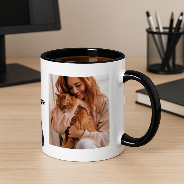 Kaffeebecher mit Foto Weiß/Glänzend Innen Schwarz für eine Katzenmama