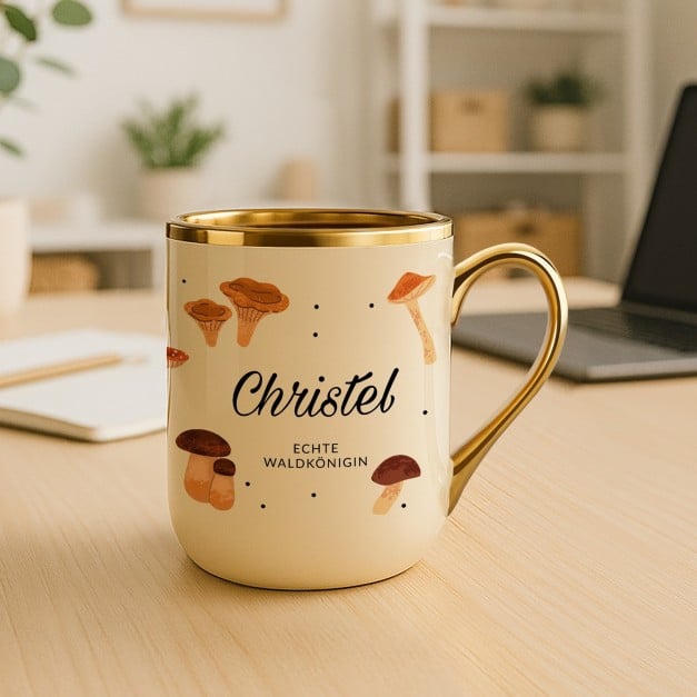 Kaffeebecher mit Goldakzenten und Aufdruck für sie zum Geburtstag