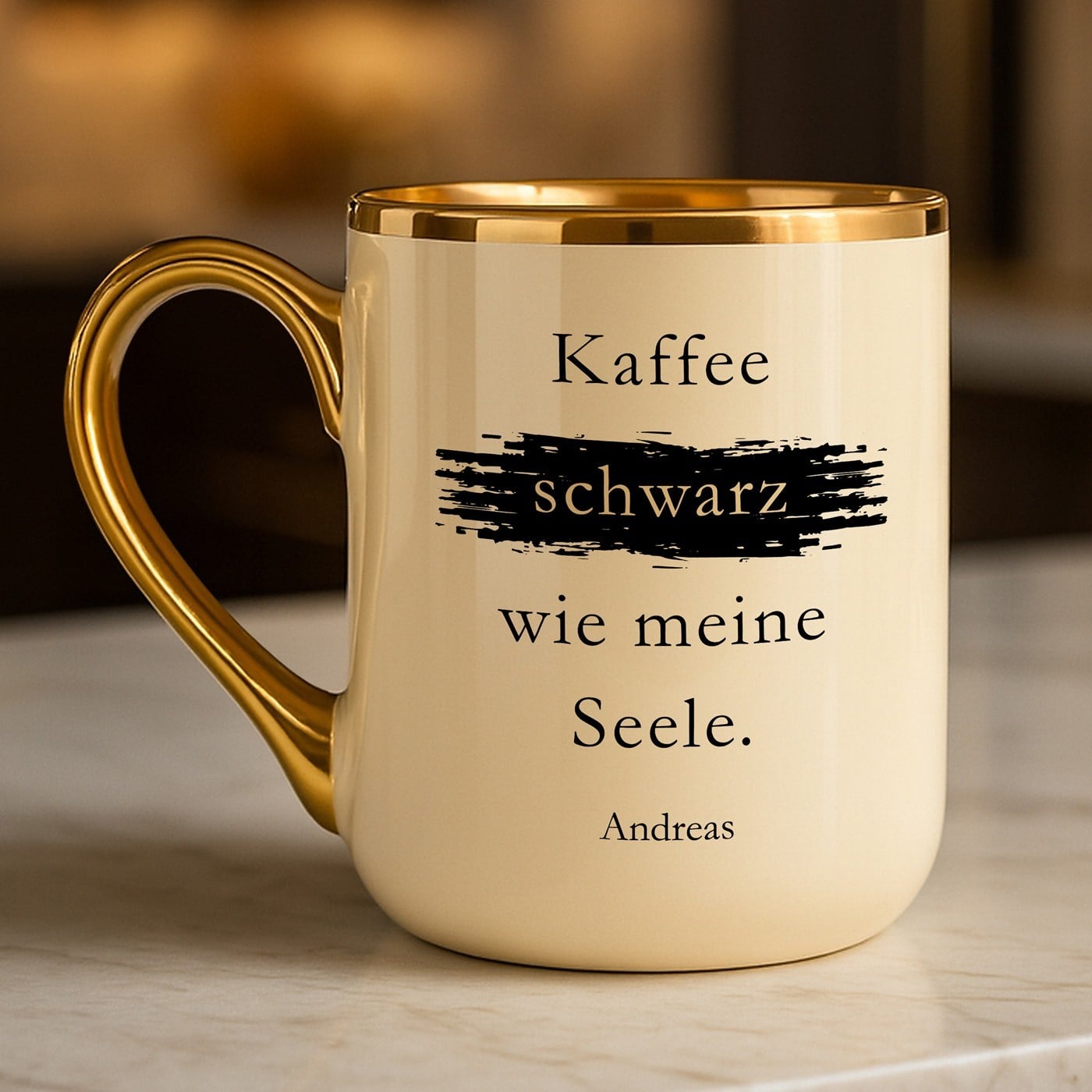 Kaffeebecher mit Goldakzenten und Aufdruck für ihn zum Geburtstag