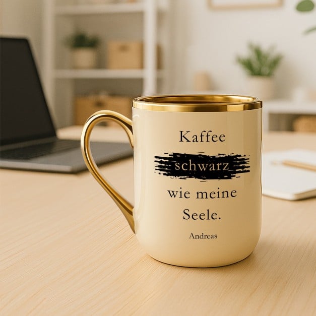 Kaffeebecher mit Goldakzenten und Aufdruck für ihn zum Geburtstag