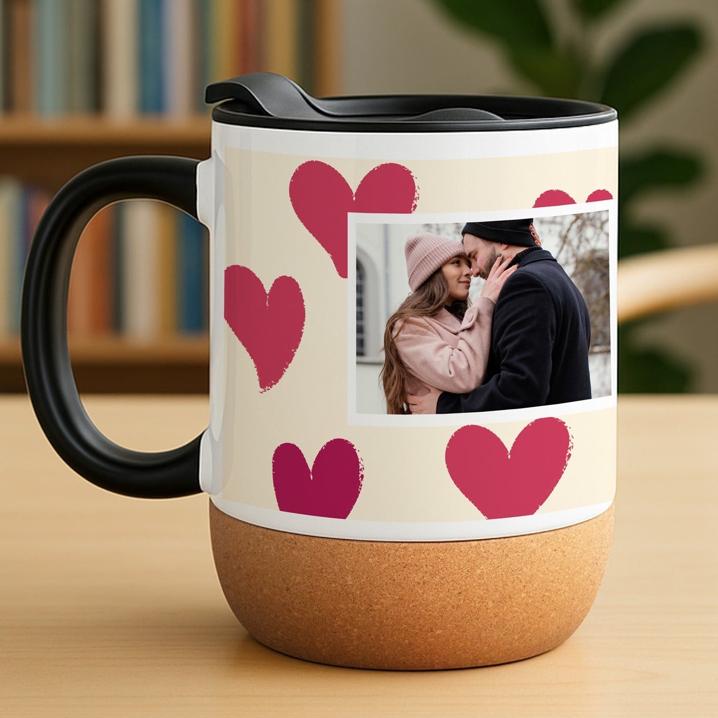 Kaffeebecher mit Foto Weiß/Glänzend mit Korkboden zum Valentinstag Geburtstag Jahrestag