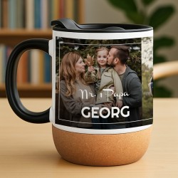 Kaffeebecher mit Foto Weiß/Glänzend mit Korkboden für Ihren Vater zum Geburtstag