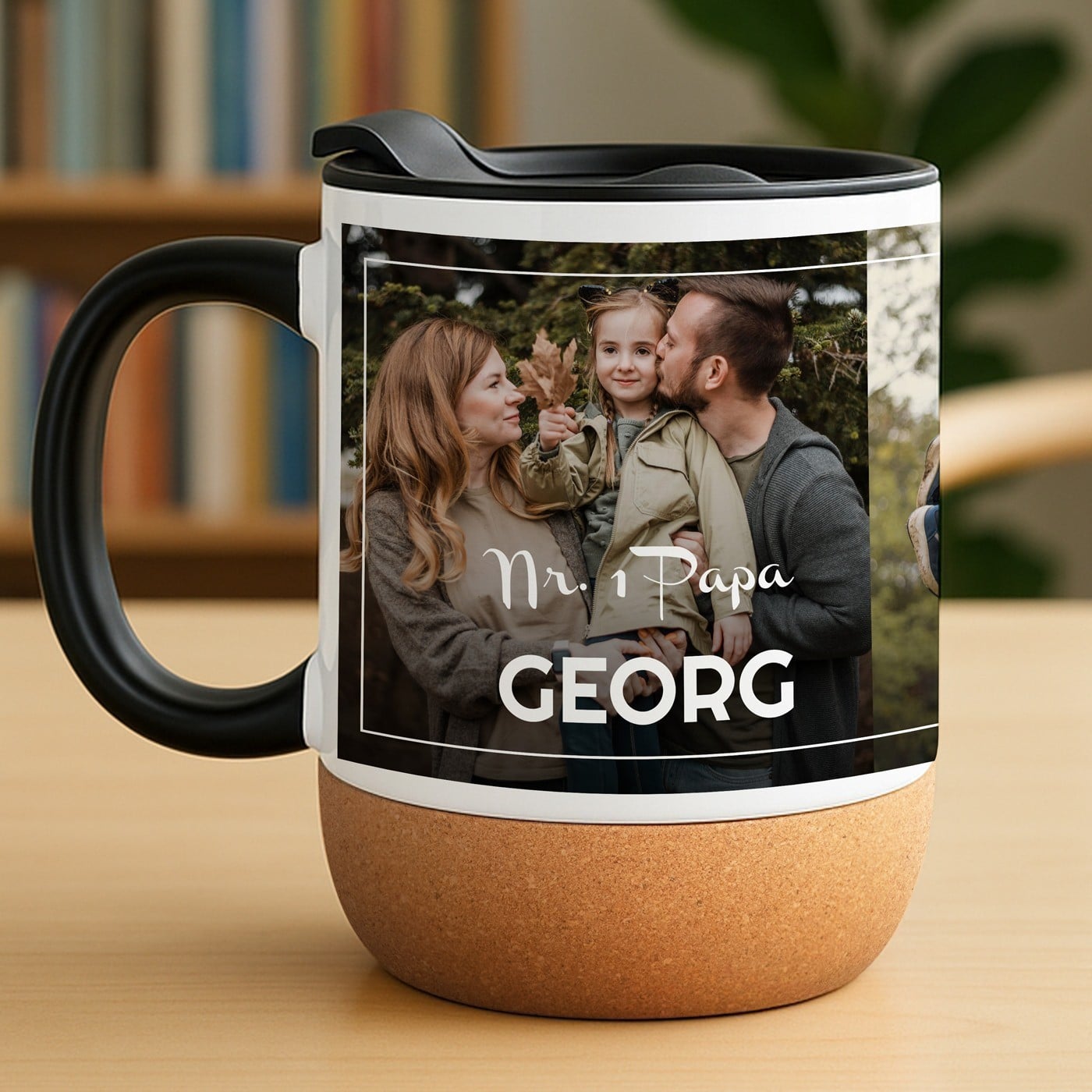 Kaffeebecher mit Foto Weiß/Glänzend mit Korkboden für Ihren Vater zum Geburtstag
