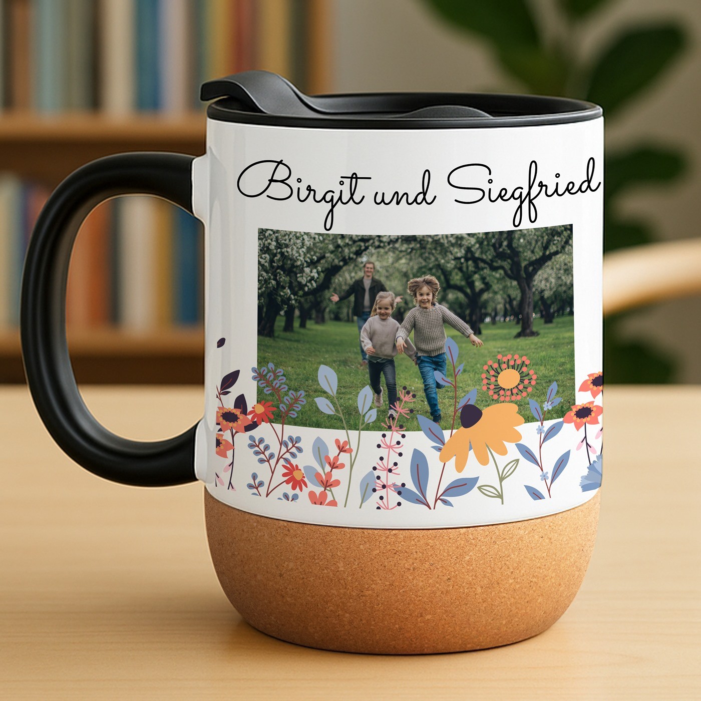 Kaffeebecher mit Foto Weiß/Glänzend mit Korkboden für Ihre Großeltern