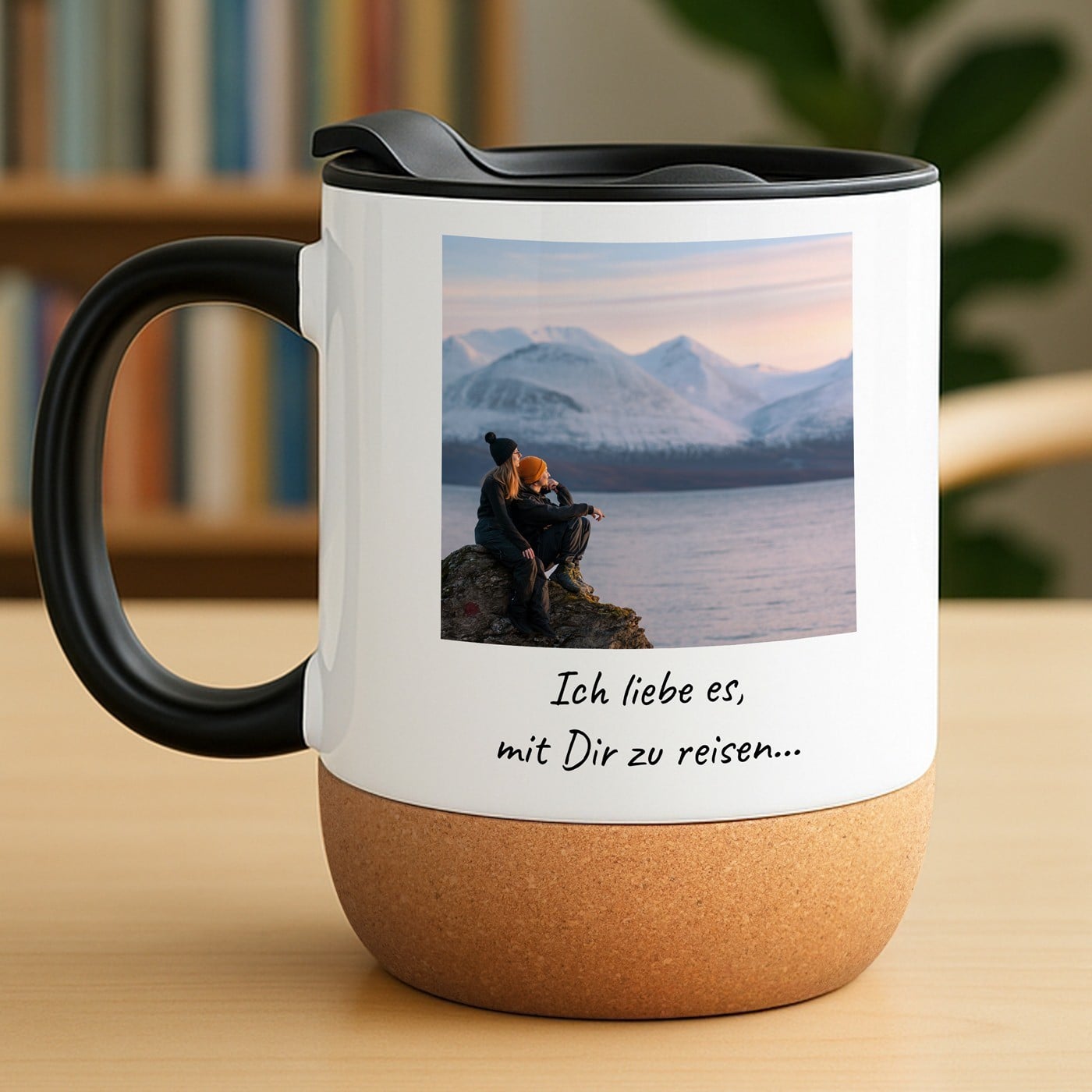 Kaffeebecher mit Foto Weiß/Glänzend mit Korkboden für einen Abenteurer