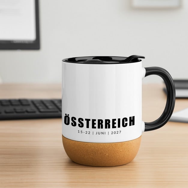 Kaffeebecher mit Foto Weiß/Glänzend mit Korkboden für einen Abenteurer