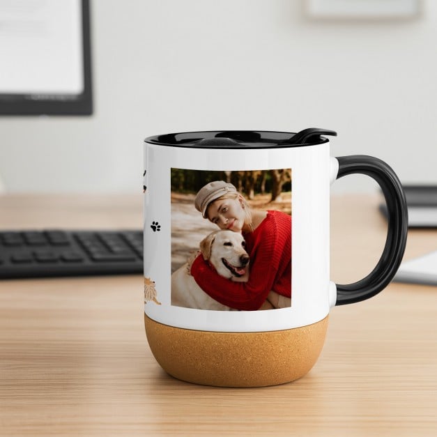 Kaffeebecher mit Foto Weiß/Glänzend mit Korkboden für eine Hundeliebhaberin zum Geburtstag