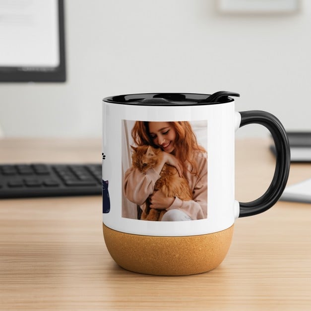 Kaffeebecher mit Foto Weiß/Glänzend mit Korkboden für eine Katzenmama