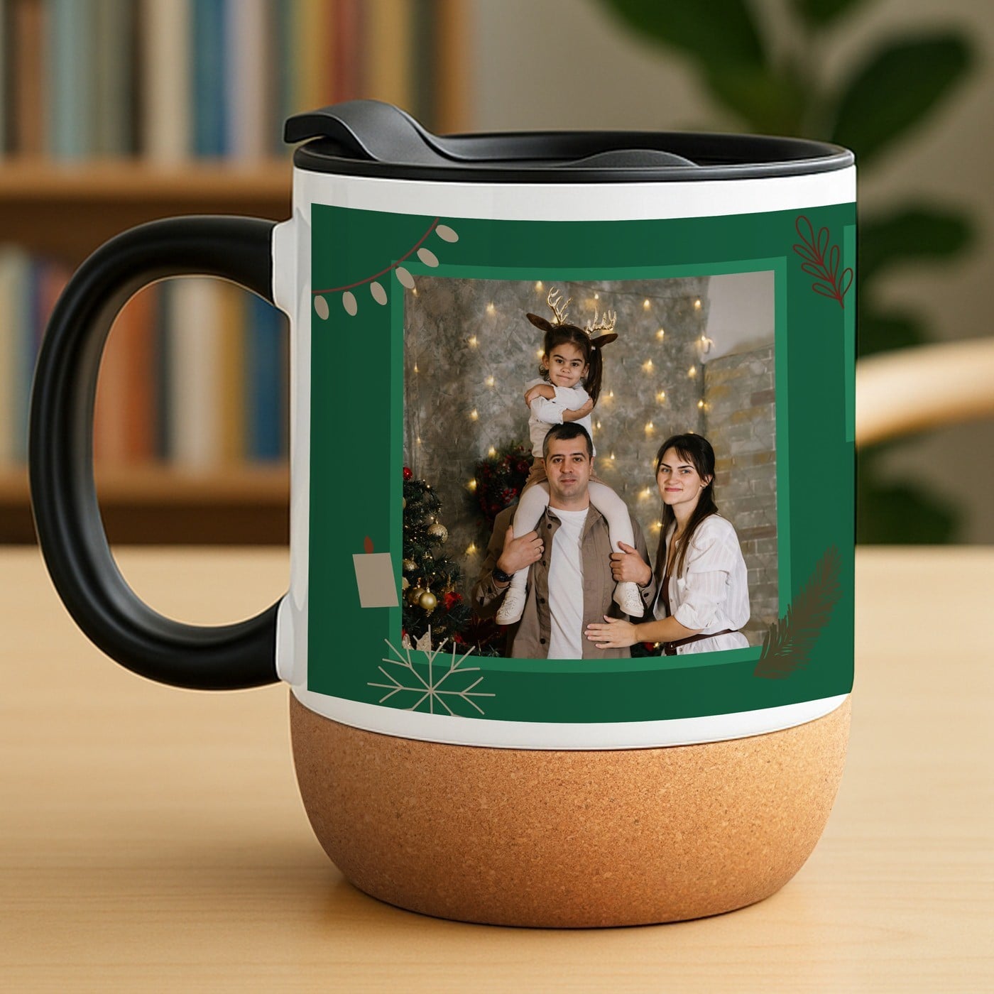 Kaffeebecher mit Foto Weiß/Glänzend mit Korkboden zu Weihnachten