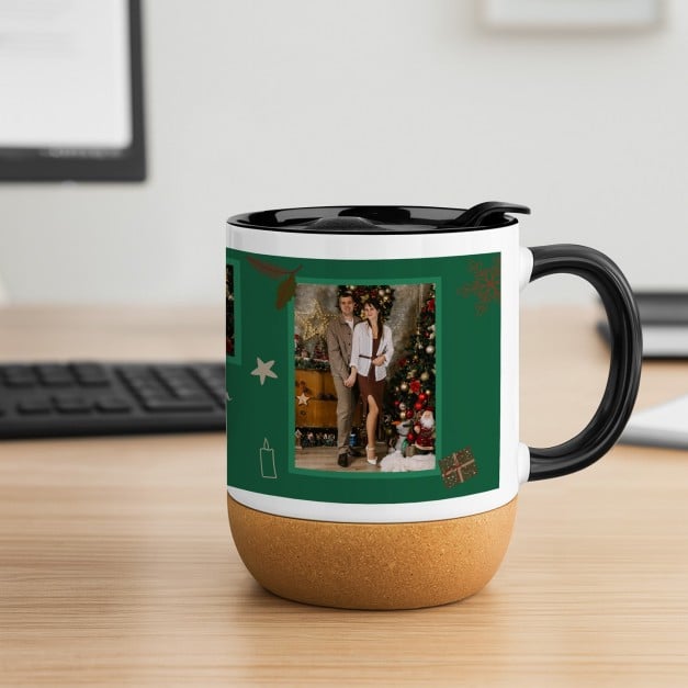Kaffeebecher mit Foto Weiß/Glänzend mit Korkboden zu Weihnachten