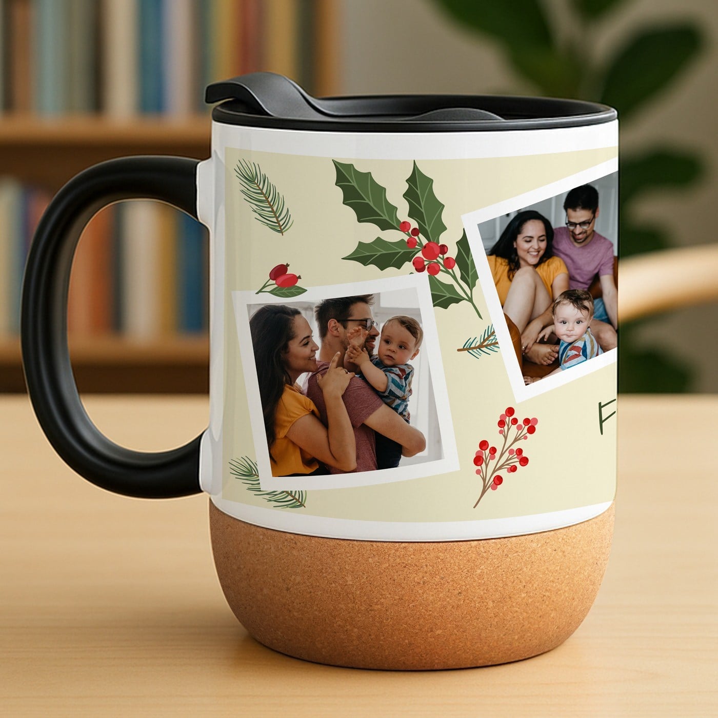 Kaffeebecher mit Foto Weiß/Glänzend mit Korkboden für ein Paar zu Weihnachten