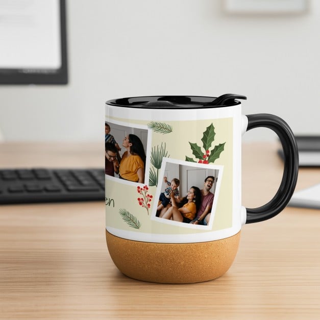 Kaffeebecher mit Foto Weiß/Glänzend mit Korkboden für ein Paar zu Weihnachten