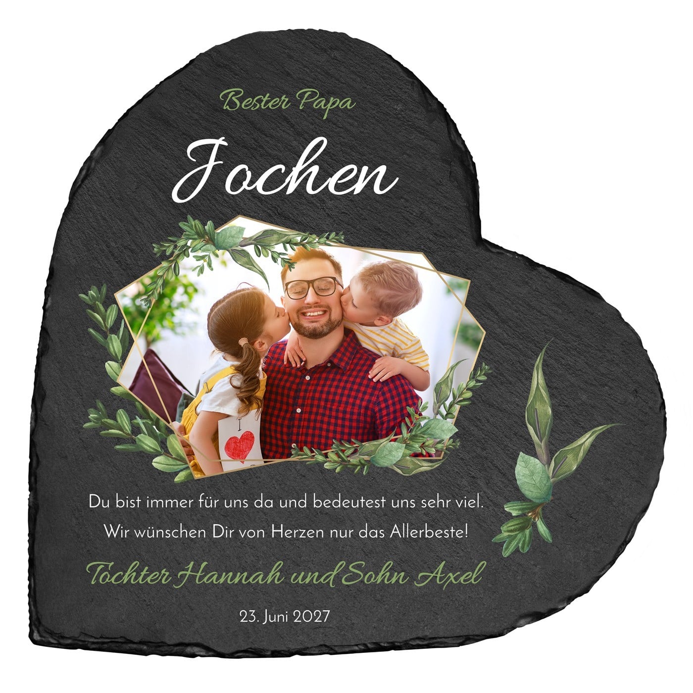 Herzförmige Schieferplatte mit Aufdruck für Ihren Papa zum Vatertag