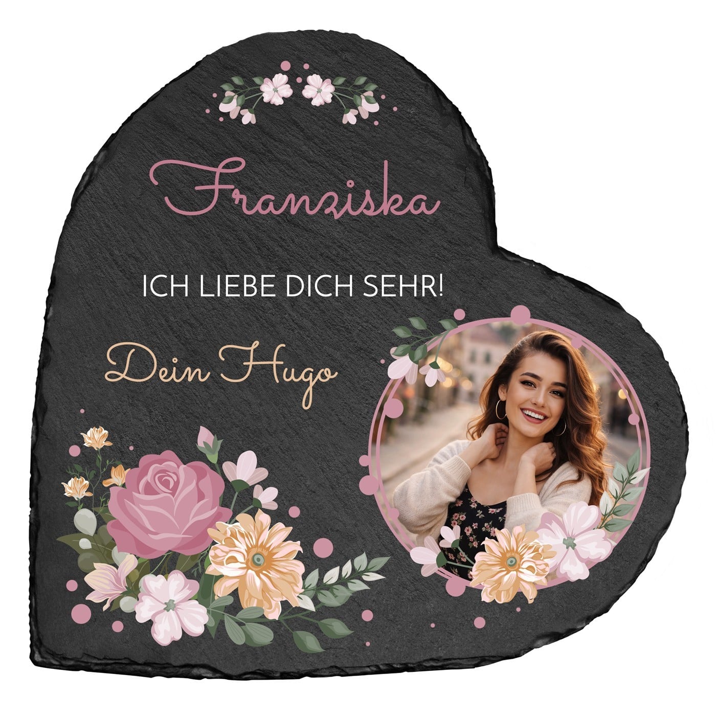 Herzförmige Schieferplatte mit Aufdruck für sie Freundin zum Jahrestag