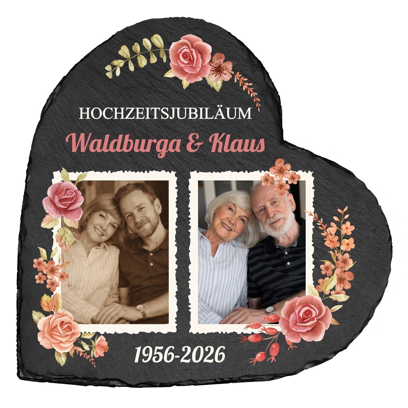Herzförmige Schieferplatte mit Aufdruck für Ihre Großeltern zum Hochzeitstag