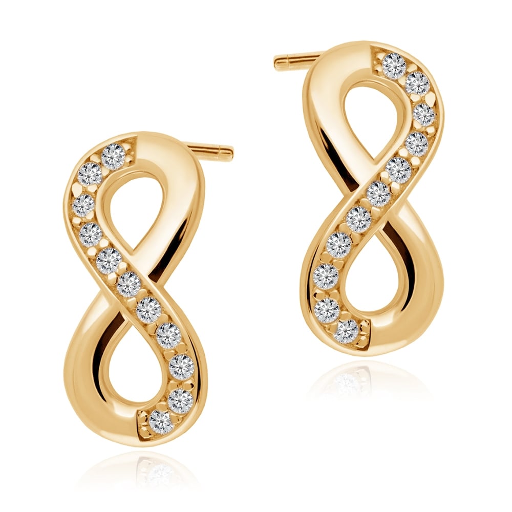 Infinity Ohrstecker mit Zirkonias aus 333er Gold in exklusiver Geschenkbox mit Gravur
