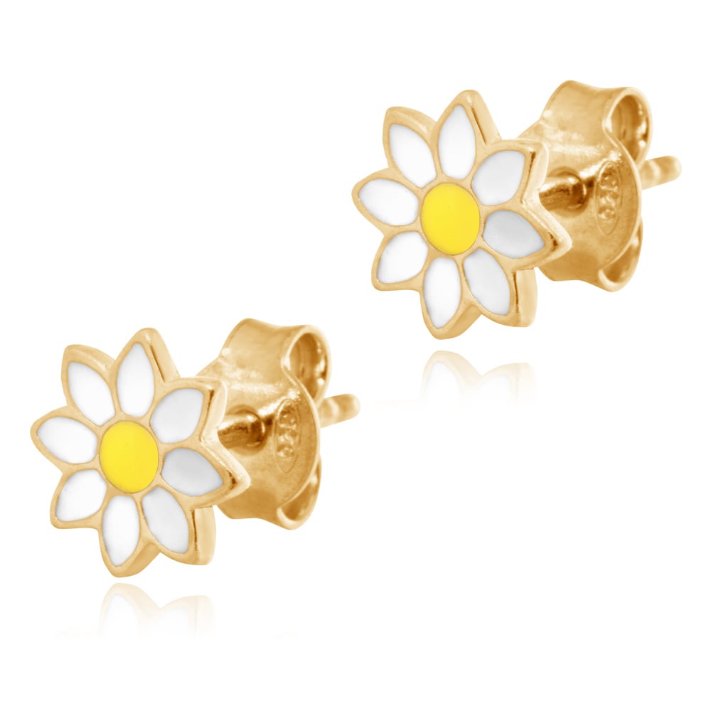 Gänseblümchen Ohrstecker aus vergoldetem 925er Silber in exklusiver Geschenkbox mit Gravur