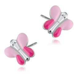 Rosa Schmetterlinge Ohrstecker aus 925er Silber in exklusiver Geschenkbox mit Gravur