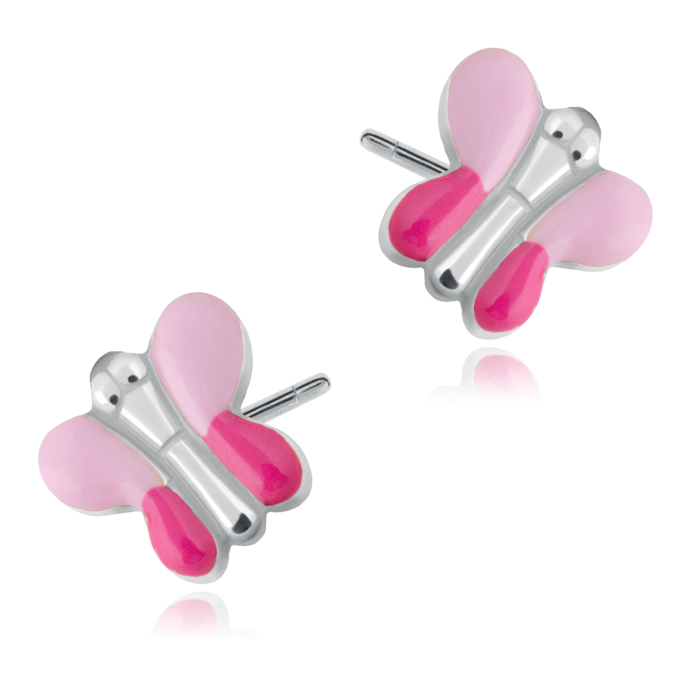 Rosa Schmetterlinge Ohrstecker aus 925er Silber in exklusiver Geschenkbox mit Gravur