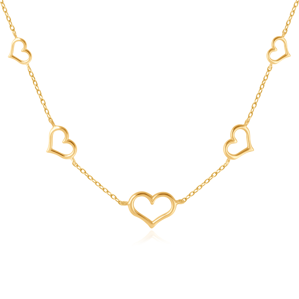 Promi Damenhalskette mit Herzanhängern aus 333er Gold in exklusiver Geschenkbox mit Gravur