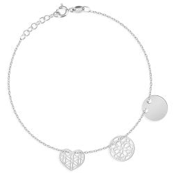 Damenarmband aus 925er Silber mit Herzen und 2 Openwork-Kreisen in exklusiver Geschenkbox mit Gravur