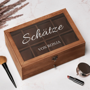 Holzschatulle für Schmuck und Uhren mit Gravur für sie zum Geburtstag Schulabschluss